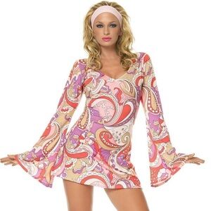 70’s Go Go Mini Dress with Paisley Print and Bell Sleeves
